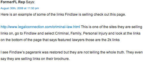 FindLaw selling links SEO