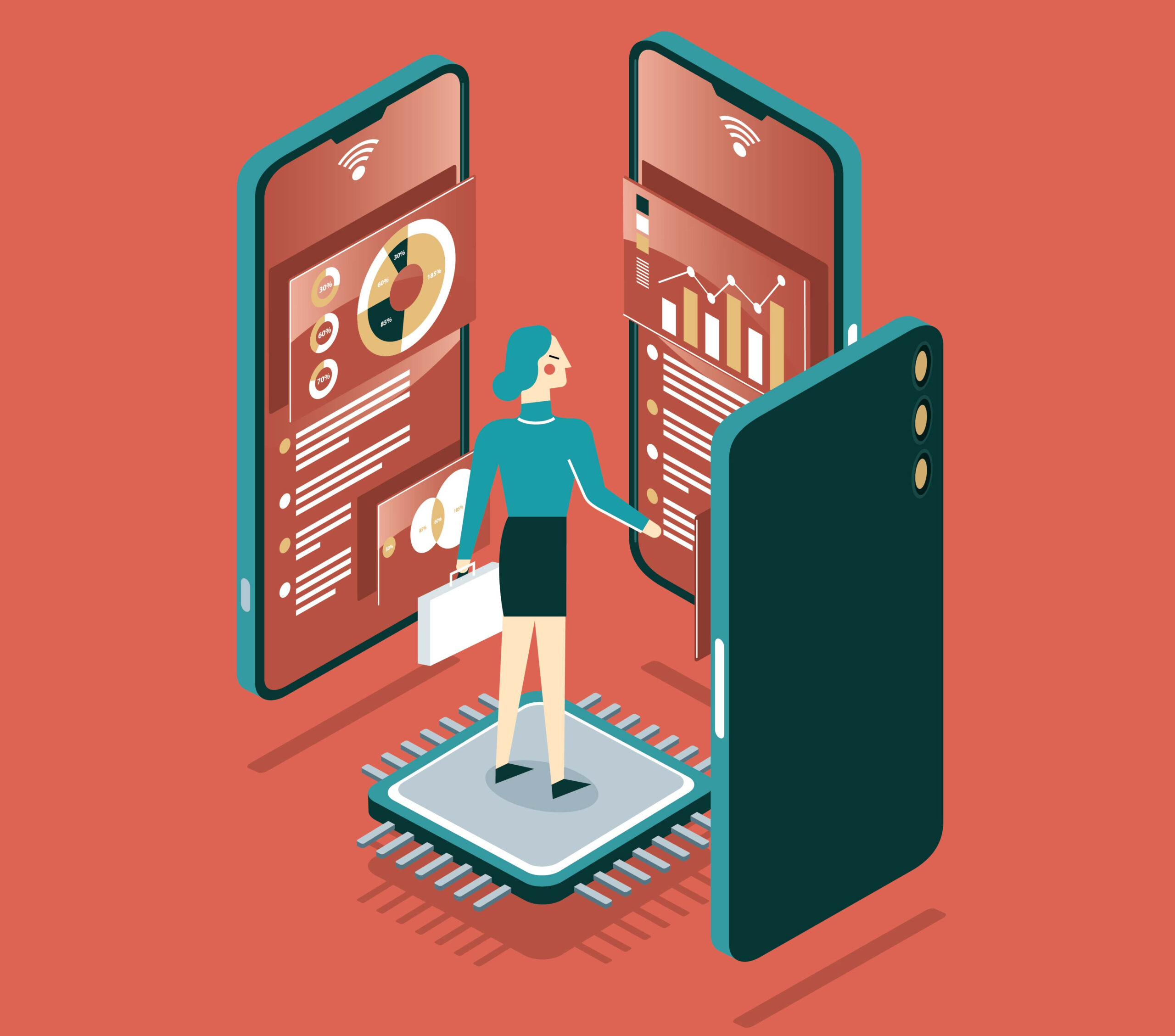 market graph in mobile phone – Businesswoman