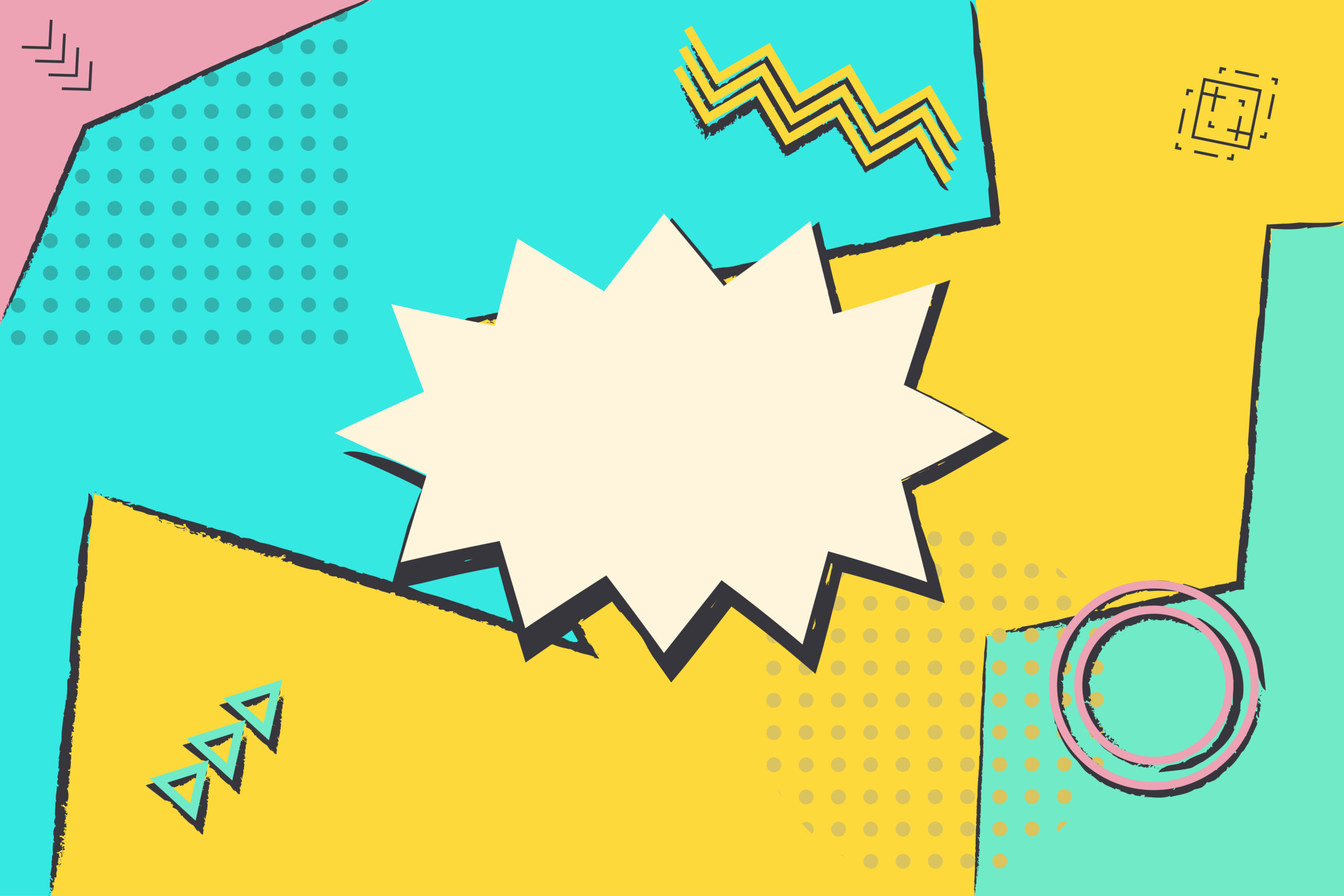 A banner of the 90s with an abstract retro design on a bright multicolored background. Vector template for covers, banners, labels.