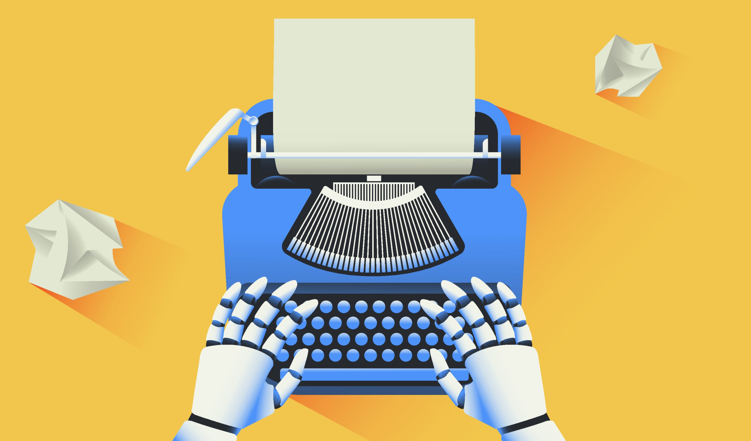Robot typing on a typewriter illustration